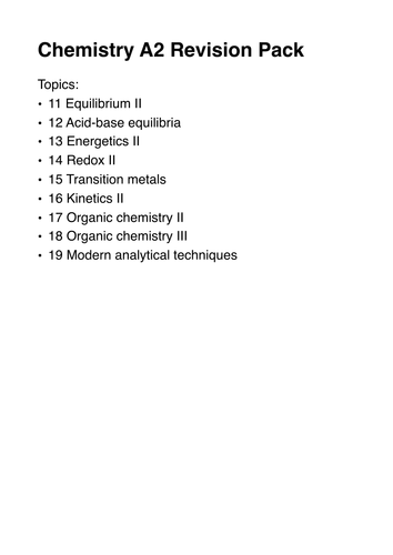 A-Level CHEMISTRY Revision Pack