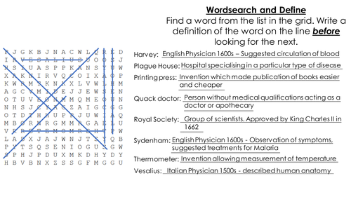 Medicine Through Time 1500 1700 Crosswordwordsearch And Define Fatpack Teaching Resources 6716