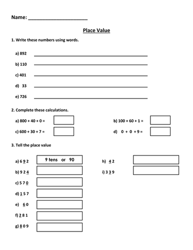 place value homework sheet year 5