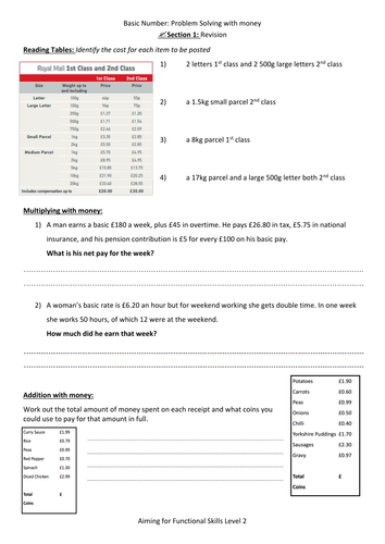 Functional Skills Exam Revision Worksheet-L1:Money/decimals | Teaching ...