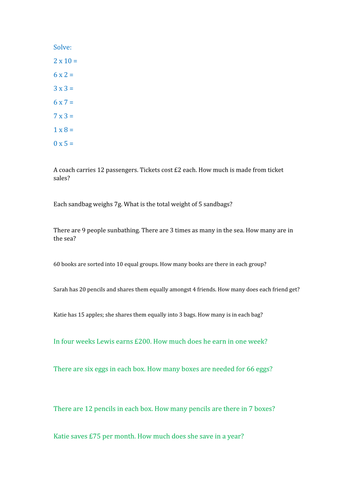 Year 4 differentiated multiplication and division word problems ...