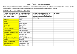 Year 7 french homework booklet image