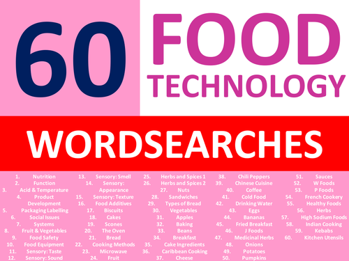 60 Food Technology Wordsearches Keyword Starters Wordsearch Cover ...