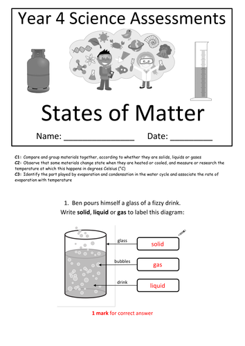 year 4 science assessment states of matter revision