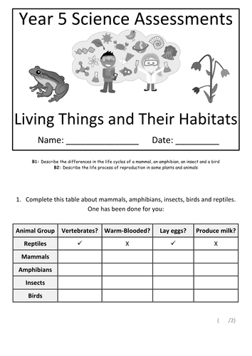 year 5 science assessment living things and their habitat revision