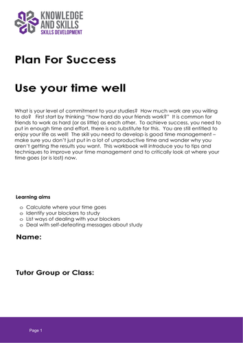 Plan for Sucess: Use Your Time Well