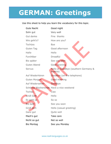 KS2/3 German: Greetings. Worksheet Selection. | Teaching Resources