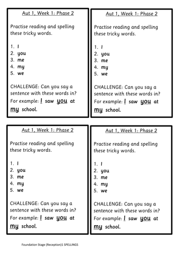 EYFS spelling scheme