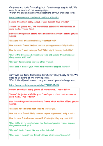 Friendship + Toxic Friendship PSHE | Teaching Resources