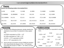Converting large numbers into standard form - mastery worksheet ...