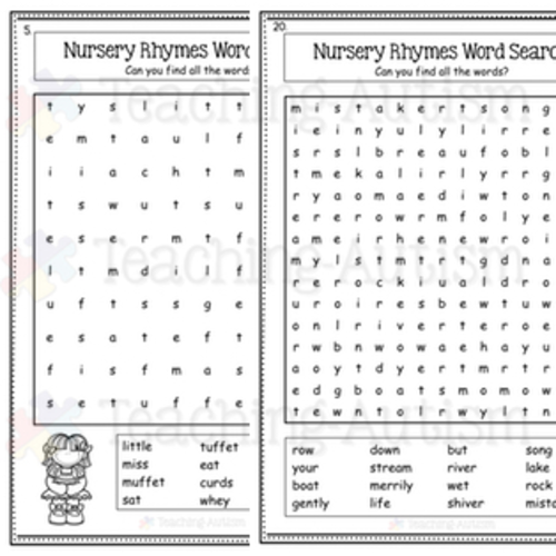 Nursery Rhymes Word Search Activity Teaching Resources