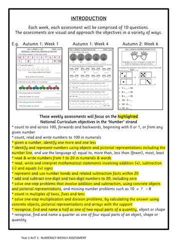 YEAR 1 weekly maths assessments