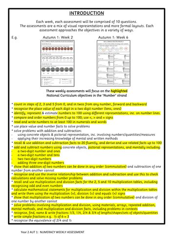 year 2 weekly maths assessments
