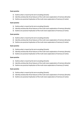 Structures of memory AQA GCSE psychology 8182 Cognition & Behaviour ...