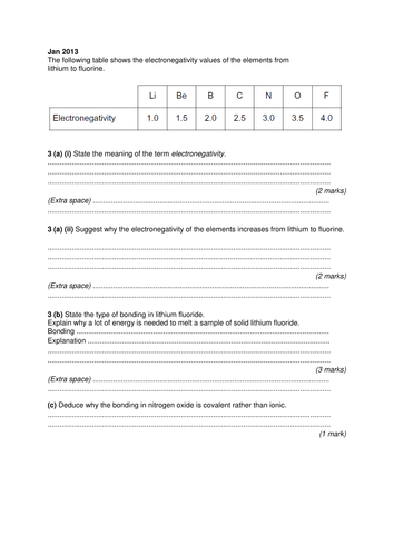 New AQA AS Electronegativity and bond polarity | Teaching Resources