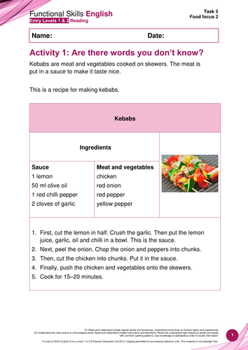 English Functional Skills Entry Level 1 & 2 planning with activities ...