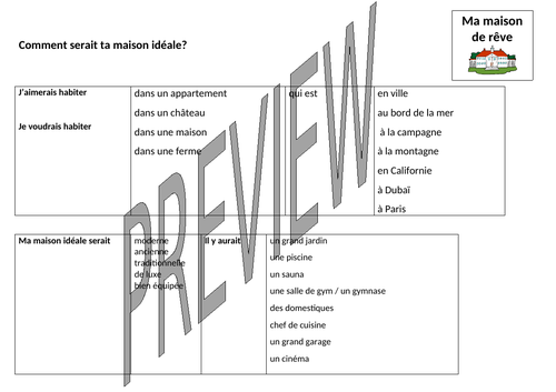 Sentence Builder - Ma maison idéale