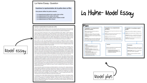 La Haine- Model essays (2)- A Level French (Questions from AQA paper summer 2017) (lot4)