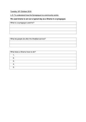 Judaism Synagogue worksheet | Teaching Resources