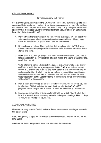 ks3 english homework 1 teaching resources