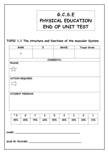 Edexcel GCSE PE (New Spec 2016) 1.1 Muscular System End of Unit 91����t includes ANSWERS!