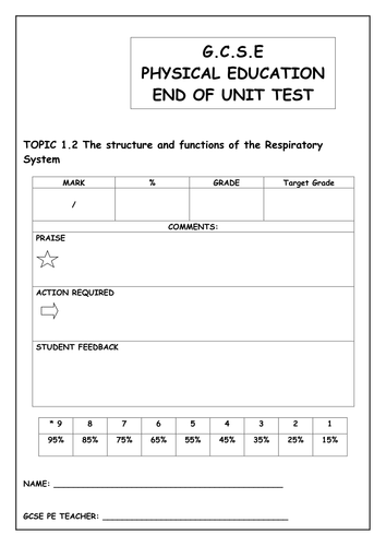 GCSE PE Edexcel New Spec 2016 Respiratory System End of Unit 91����t & ANSWERS!