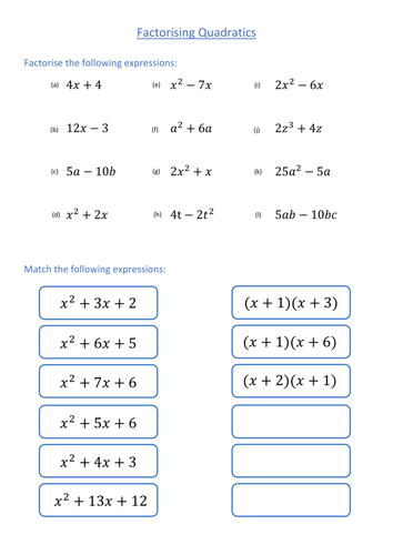 Factorising Quadratics | Teaching Resources