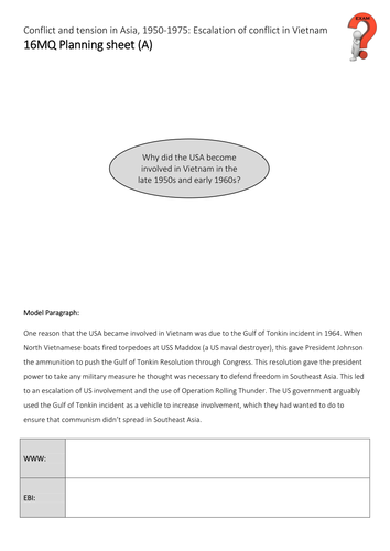 AQA GCSE History - Conflict in Asia - Section 2 - L8 - 16 mark question on US involvement