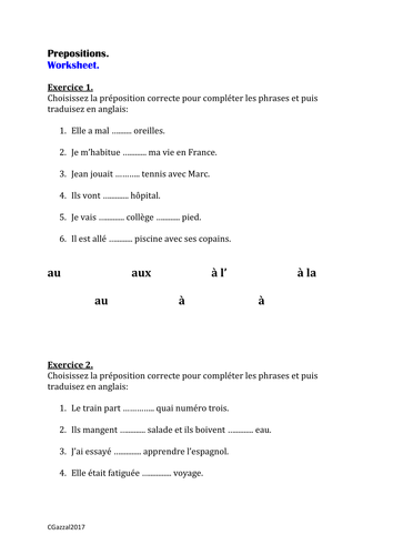 Prepositions in French - A Complete Guide. | Teaching Resources