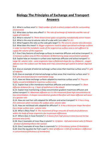 CCEA A-LEVEL BIOLOGY 2017 SPECIFICATION: AS 2: THE PRINCIPLES OF EXCHANGE AND TRANSPORT REVISION