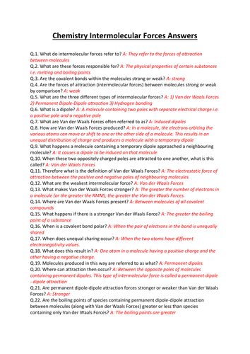 CCEA A-LEVEL CHEMISTRY 2017 SPECIFICATION: AS 1: INTERMOLECULAR FORCES REVISION