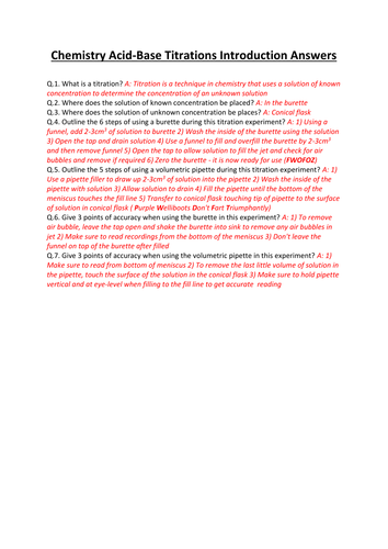 CCEA A-LEVEL CHEMISTRY 2017 SPECIFICATION: AS 1: ACID-BASE TITRATIONS REVISION