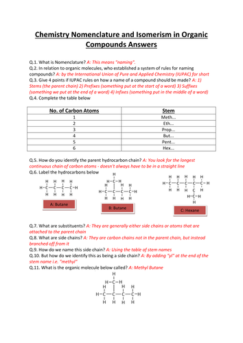 CCEA A-LEVEL CHEMISTRY 2017 SPECIFICATION: AS 2: NOMENCLATURE & ISOMERISM IN ORGANIC COMPOUNDS