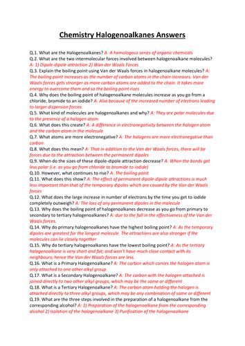 CCEA A-LEVEL CHEMISTRY 2017 SPECIFICATION: AS 2: HALOGENOALKANES REVISION