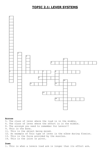 GCSE P.E Edexcel (NEW SPEC 2016) Component 1: Topic 2 Planes & Axes & Levers Crosswords & ANSWERS