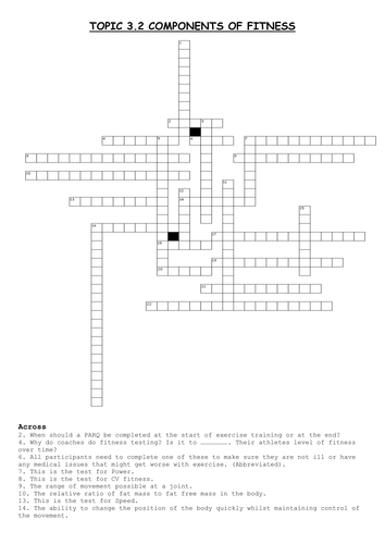 GCSE PE Edexcel (NEW SPEC 2016) Component 1, Topic 3 health & fitness crosswords & ANSWERS!