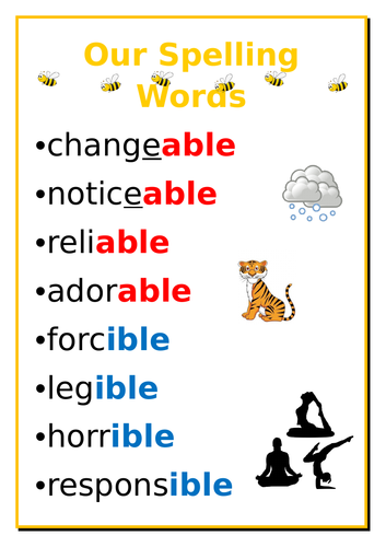 Third Grade Spelling Words With Ible And Able