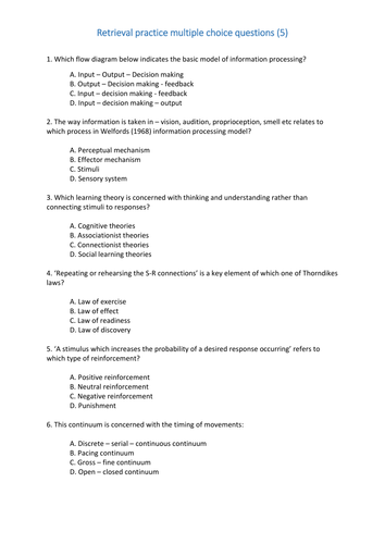 WJEC (Eduqas) 2016 A Level PE - Skill acquisition - Sensory input and perception