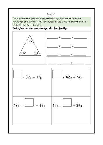 year 2 inverse calculations and missing number problems