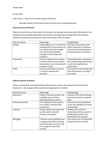 btec business level 3 unit 5 assignment 3