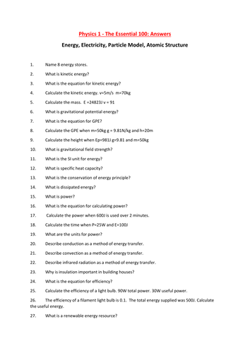 GCSE Physics 1 Essential 100 Revision Questions and Answers (New Spec ...