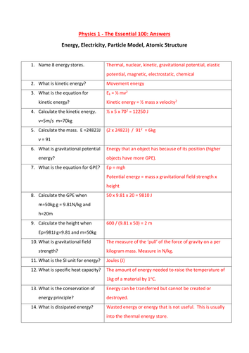 GCSE Physics 1 Essential 100 Revision Questions and Answers (New Spec ...