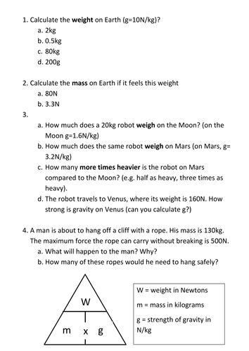 KS4 Physics weight questions | Teaching Resources