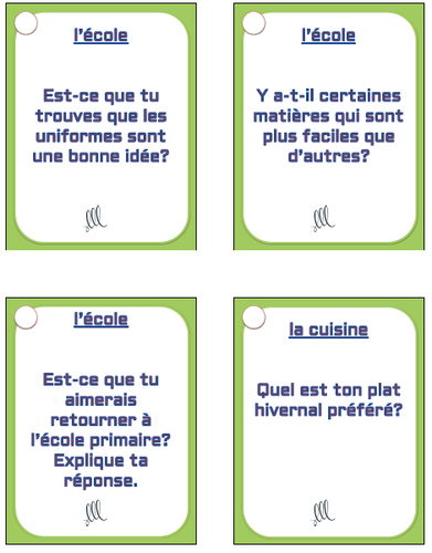 GCSE FRENCH: 70 Upper-intermediate French conversation starter and ...