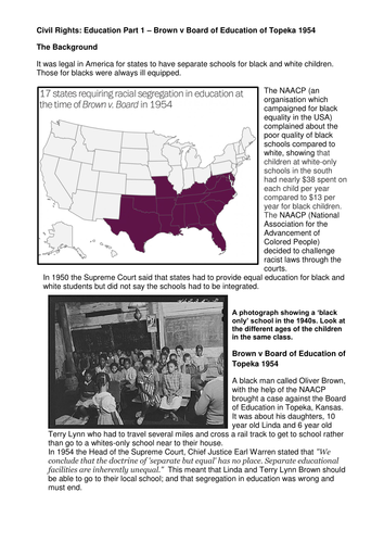 Brown v Board Case - Civil Rights -Black Peoples of America