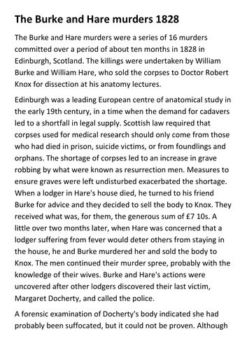 Burke and Hare murders Handout