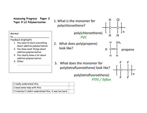 Edexcel 9-1 TOPIC 9 Sc24b 24d Uses and recycling polymers SEPARATE or TRIPLE PAPER 2