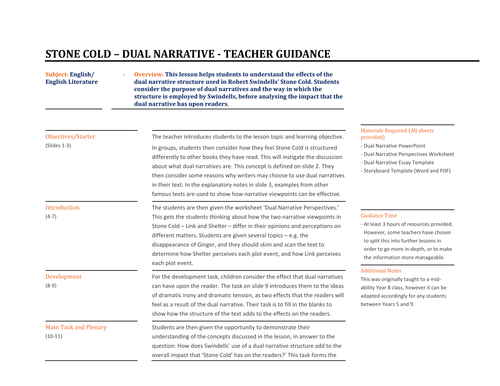 Stone Cold - The Dual Narrative! | Teaching Resources