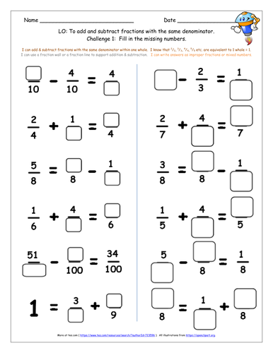 KS2 Y4 Add and Subtract Fractions - Differentiated Worksheets and ...