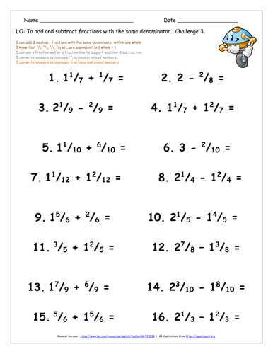 Addition and Subtraction of Fractions Y4 Free Taster | Teaching Resources